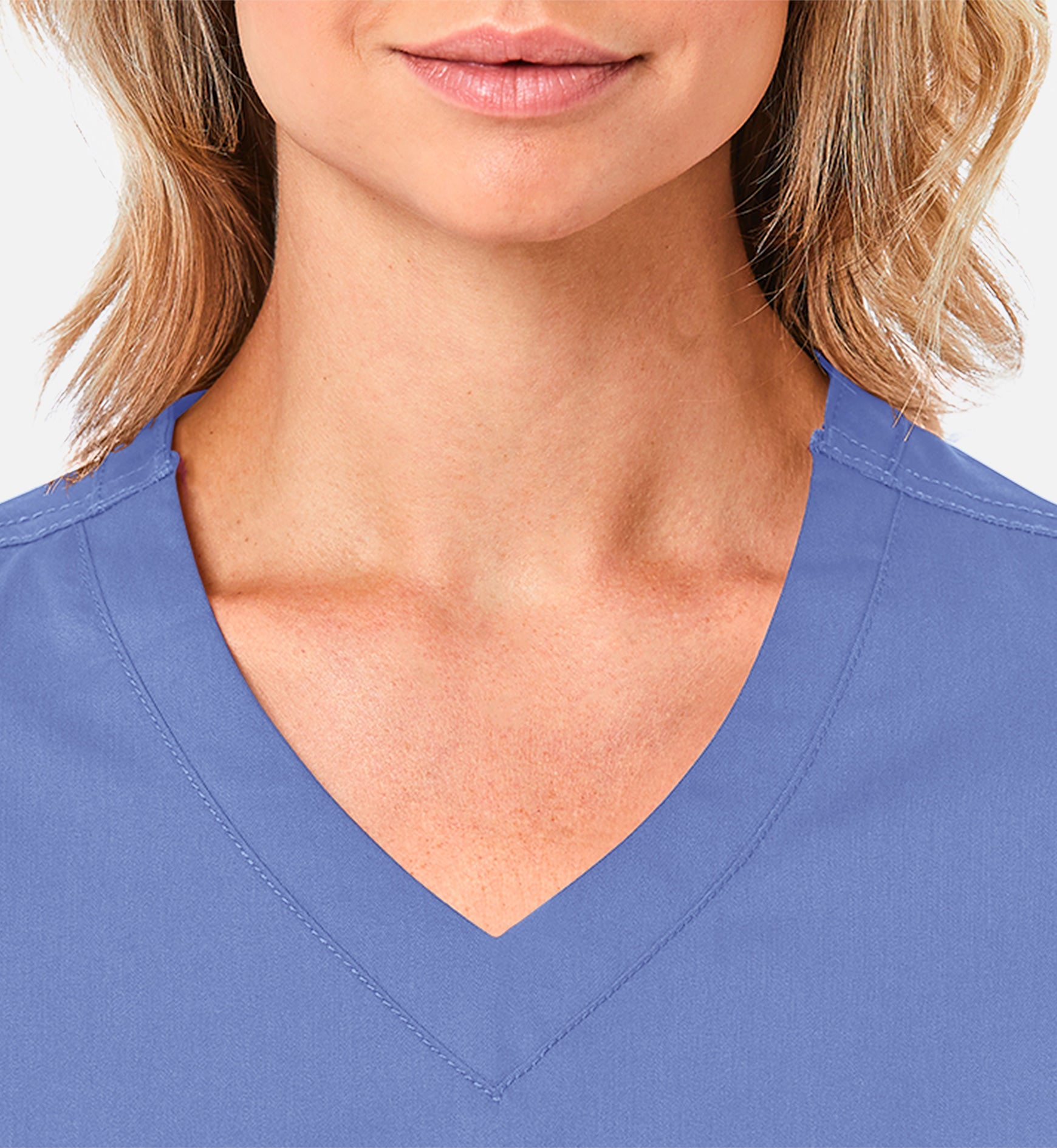 Blossom 1802 Curved V-Neck Top Ceil Blue