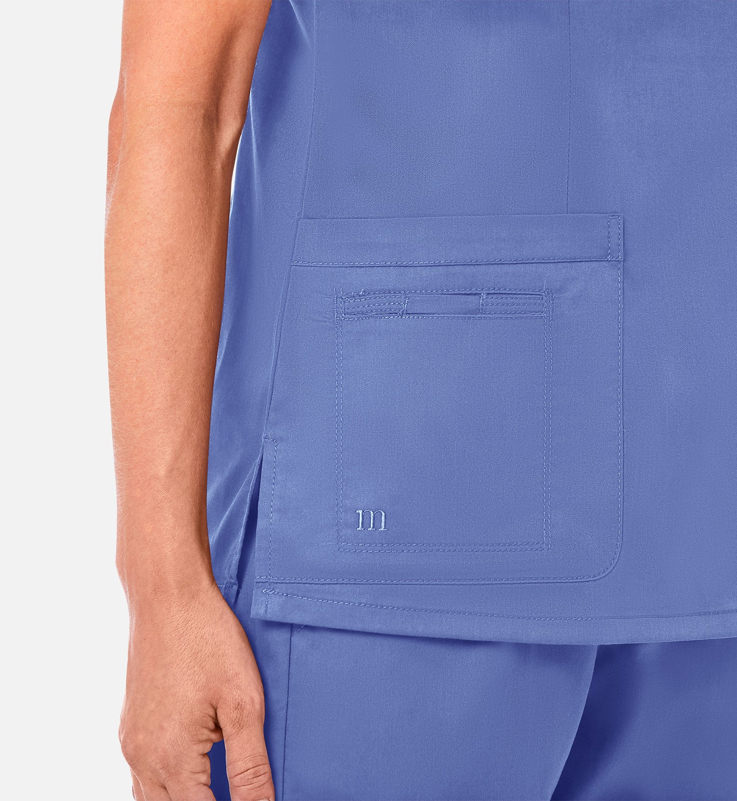 Blossom 1802 Curved V-Neck Top Ceil Blue