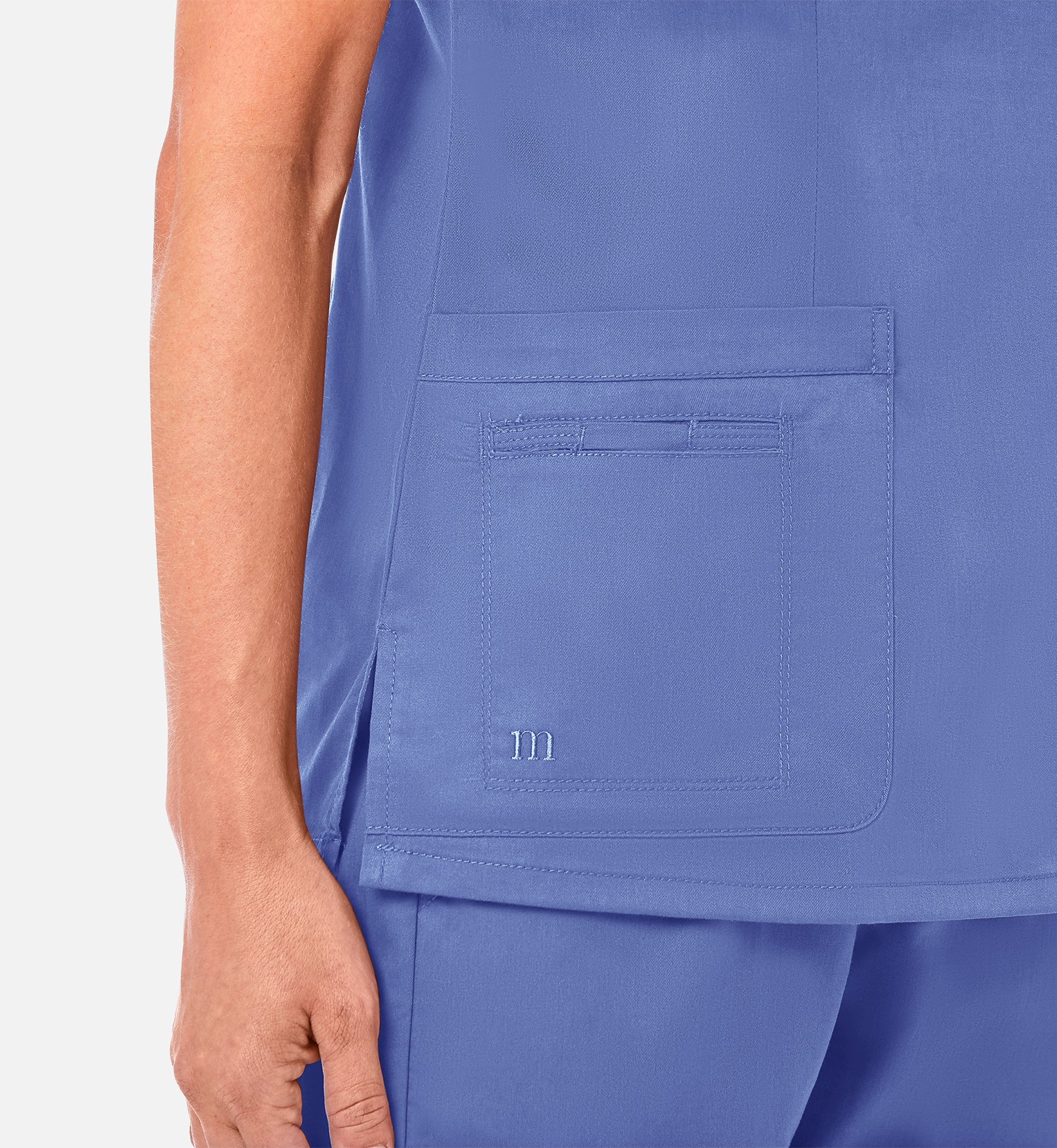 Blossom 1802 Curved V-Neck Top Ceil Blue