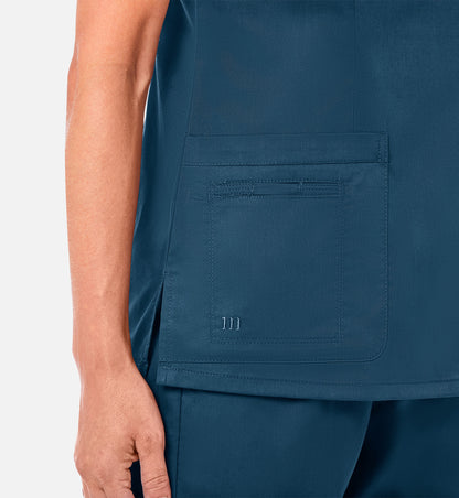 Blossom 1802 Curved V-Neck Top Caribbean Blue