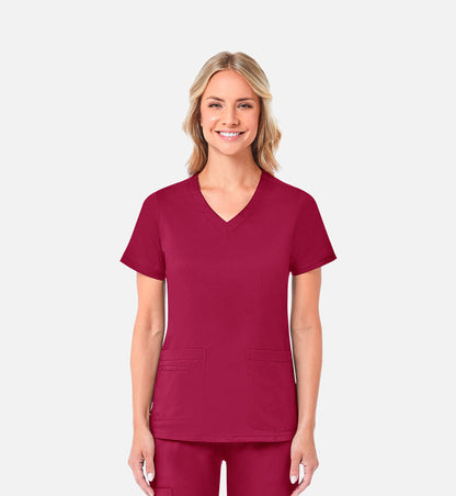 Blossom 1802 Curved V-Neck Top Crimson