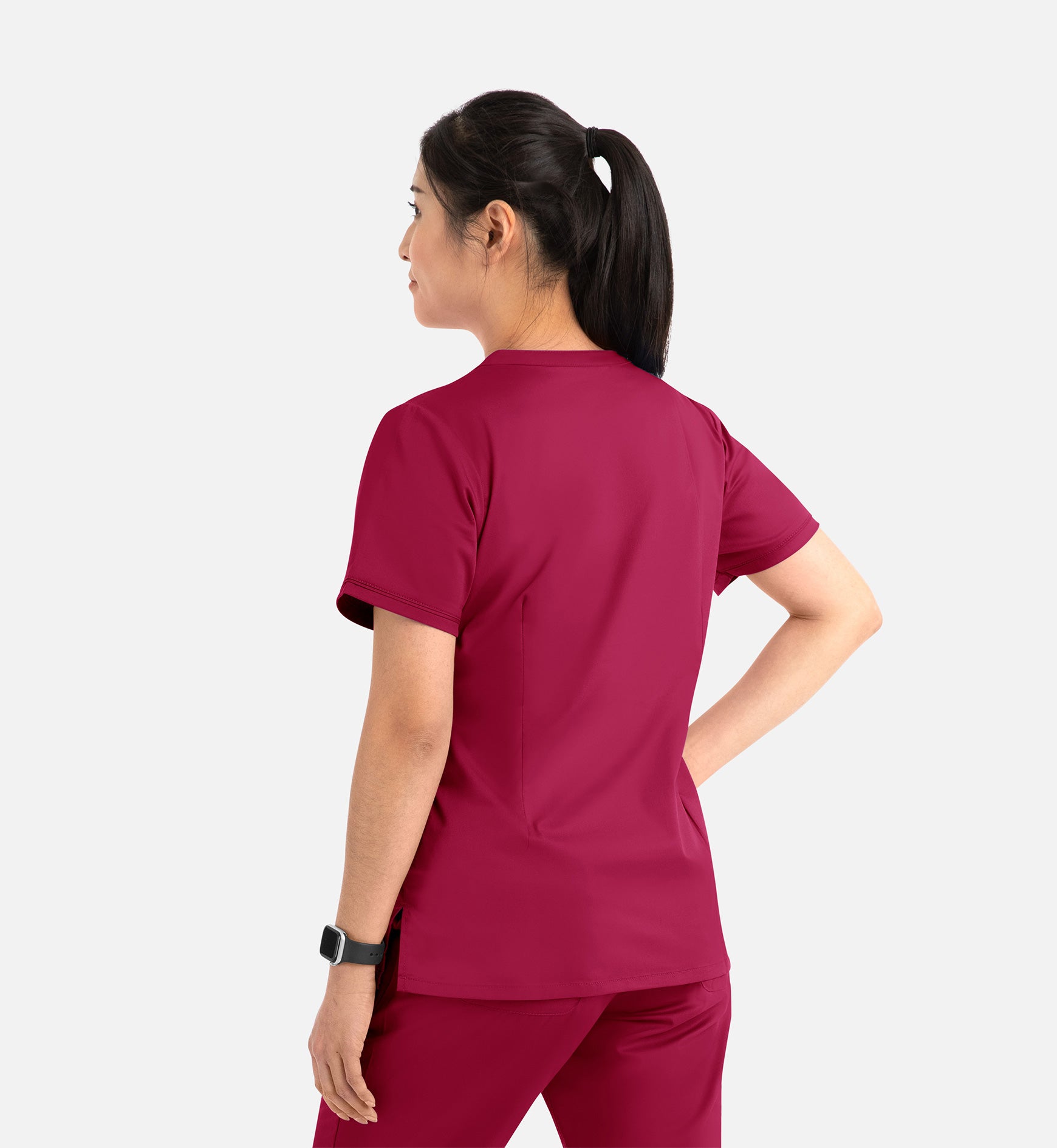 Blossom 1802 Curved V-Neck Top Crimson