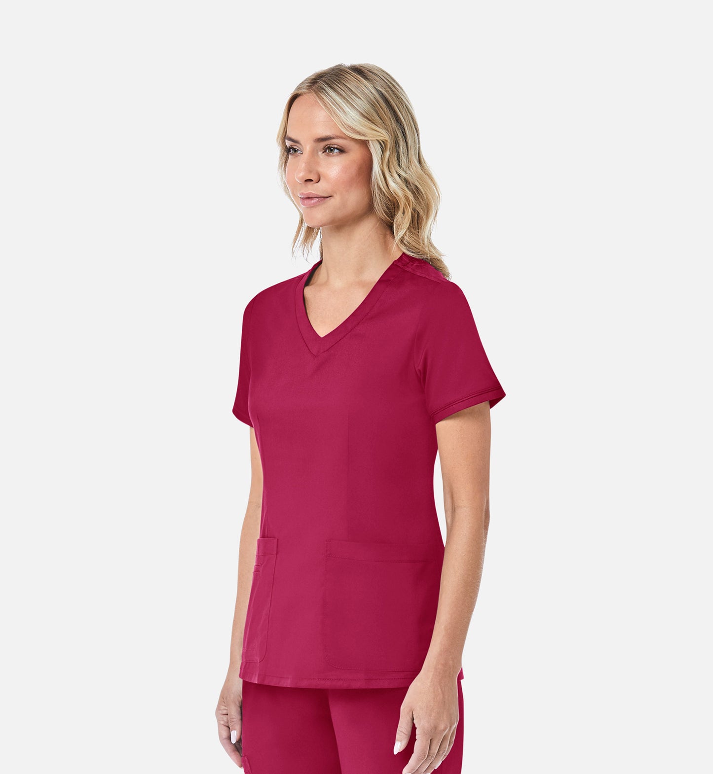 Blossom 1802 Curved V-Neck Top Crimson