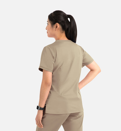 Blossom 1802 Curved V-Neck Top Khaki