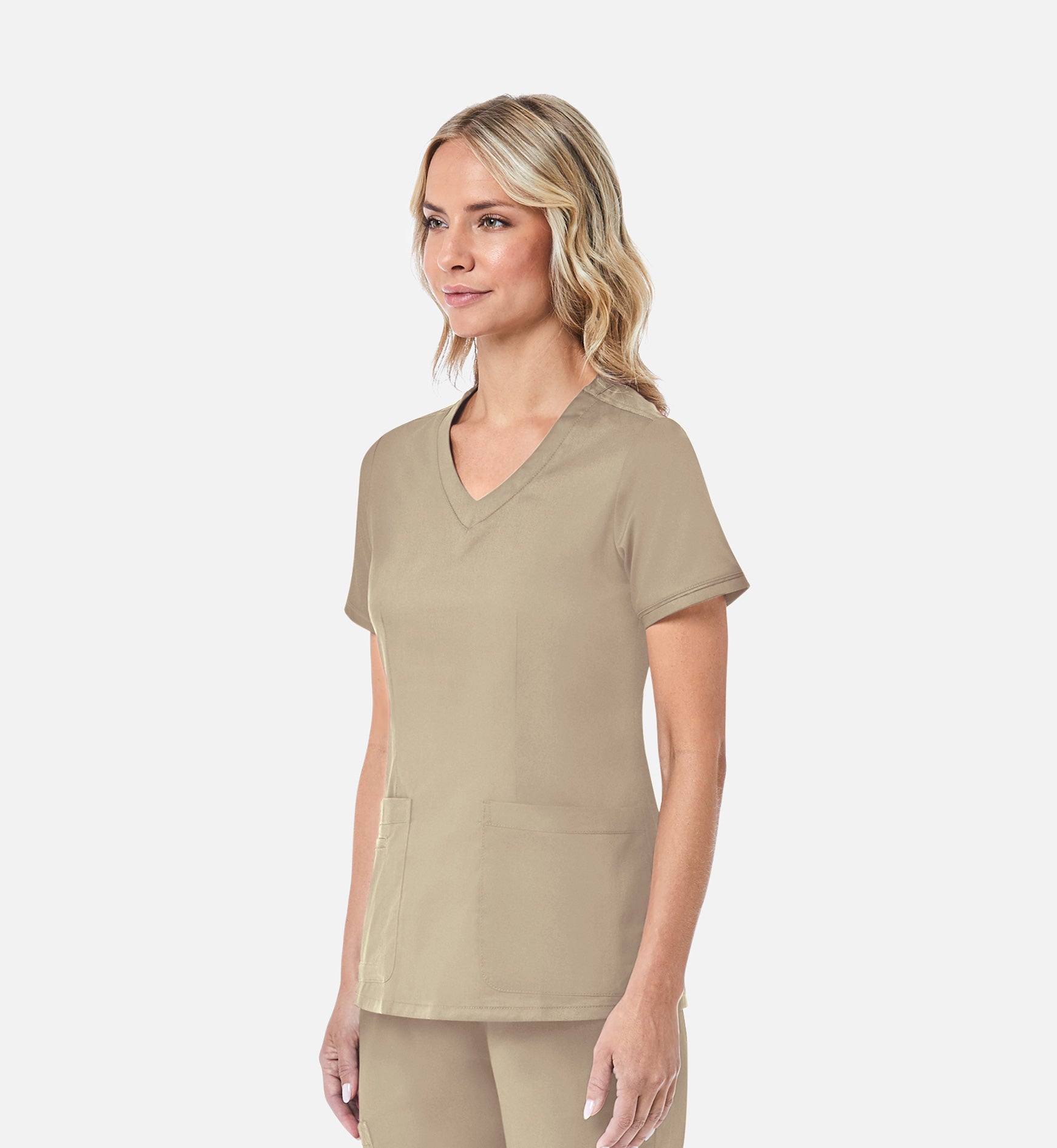 Blossom 1802 Curved V-Neck Top Khaki