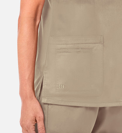 Blossom 1802 Curved V-Neck Top Khaki