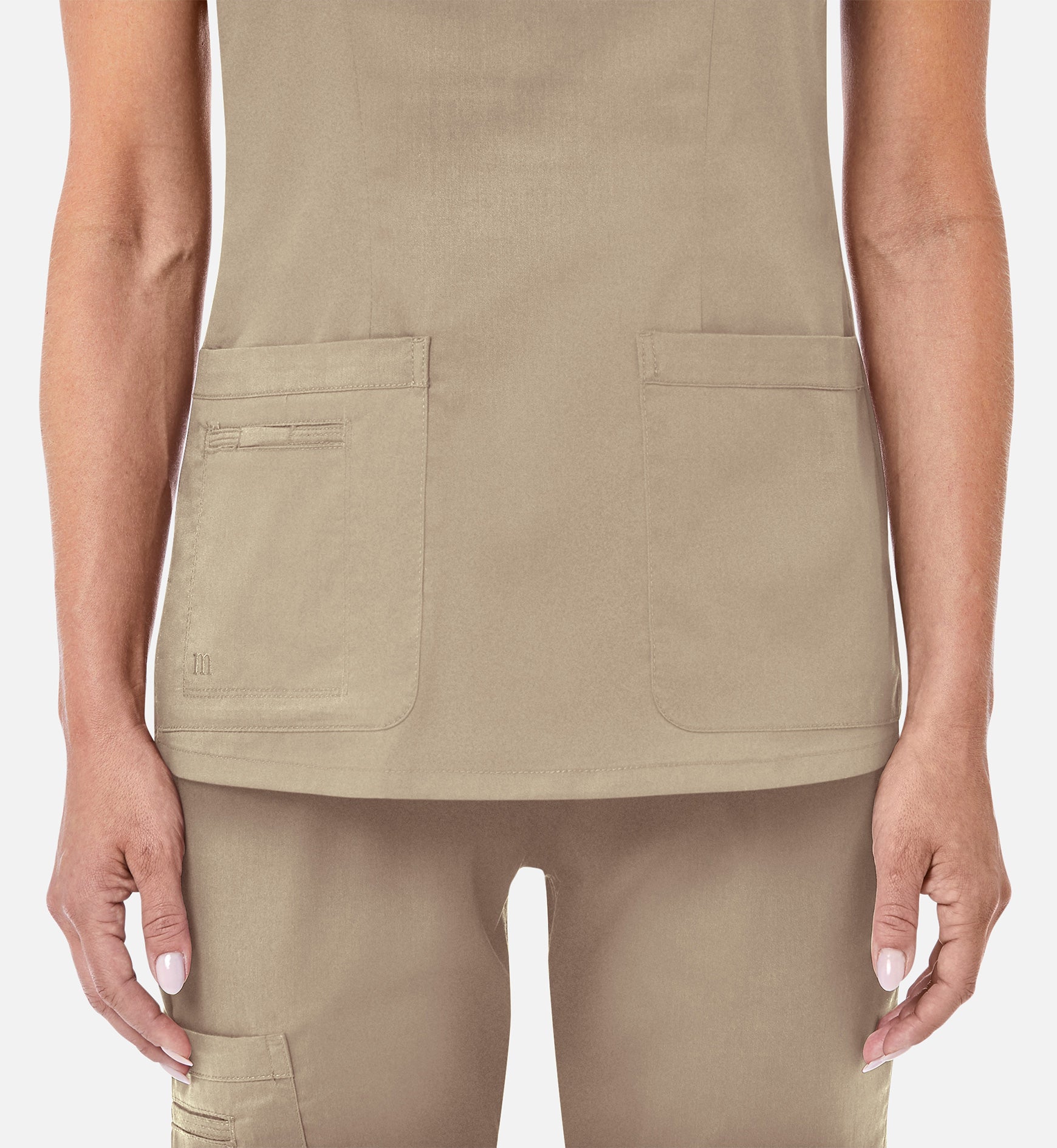 Blossom 1802 Curved V-Neck Top Khaki