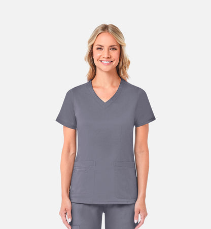 Blossom 1802 Curved V-Neck Top Pewter