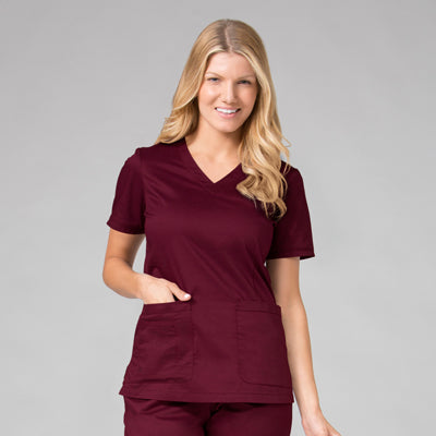 Blossom 1802 Curved V-Neck Top Wine