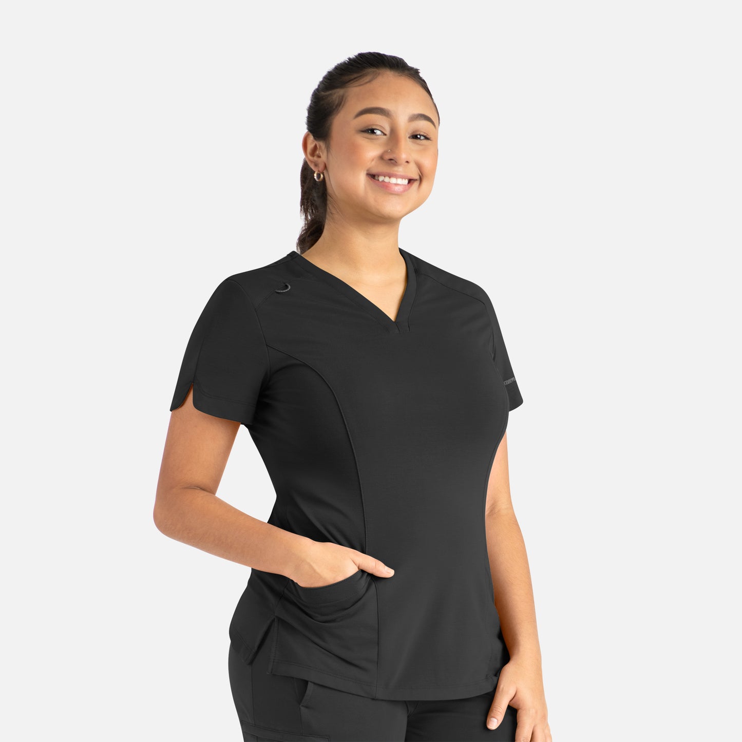 Focus 20302 Women’s Curved V-Neck Top Black