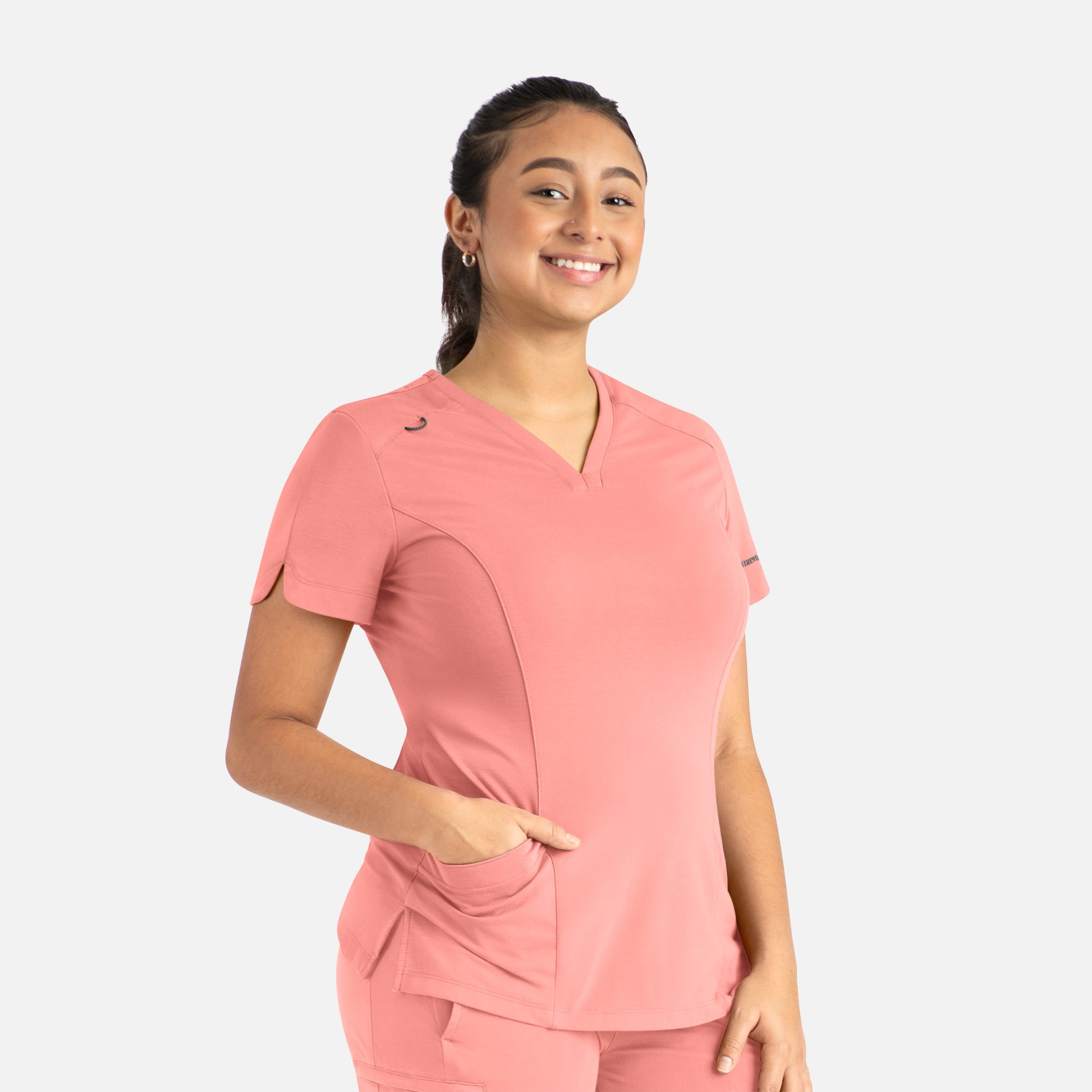 Focus 20302 Women’s Curved V-Neck Top Desert Coral