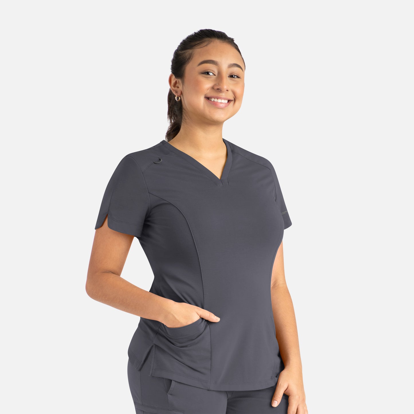 Focus 20302 Women’s Curved V-Neck Top Pewter