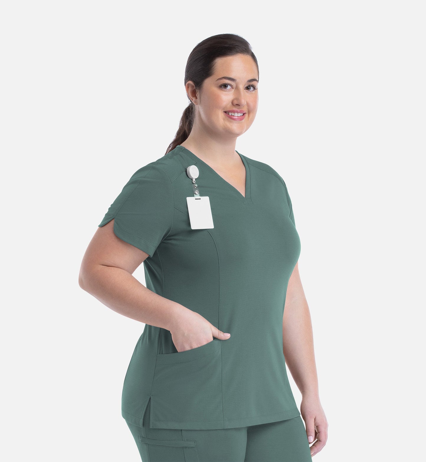 Focus 20302 Women's Curved V-Neck Top Sage