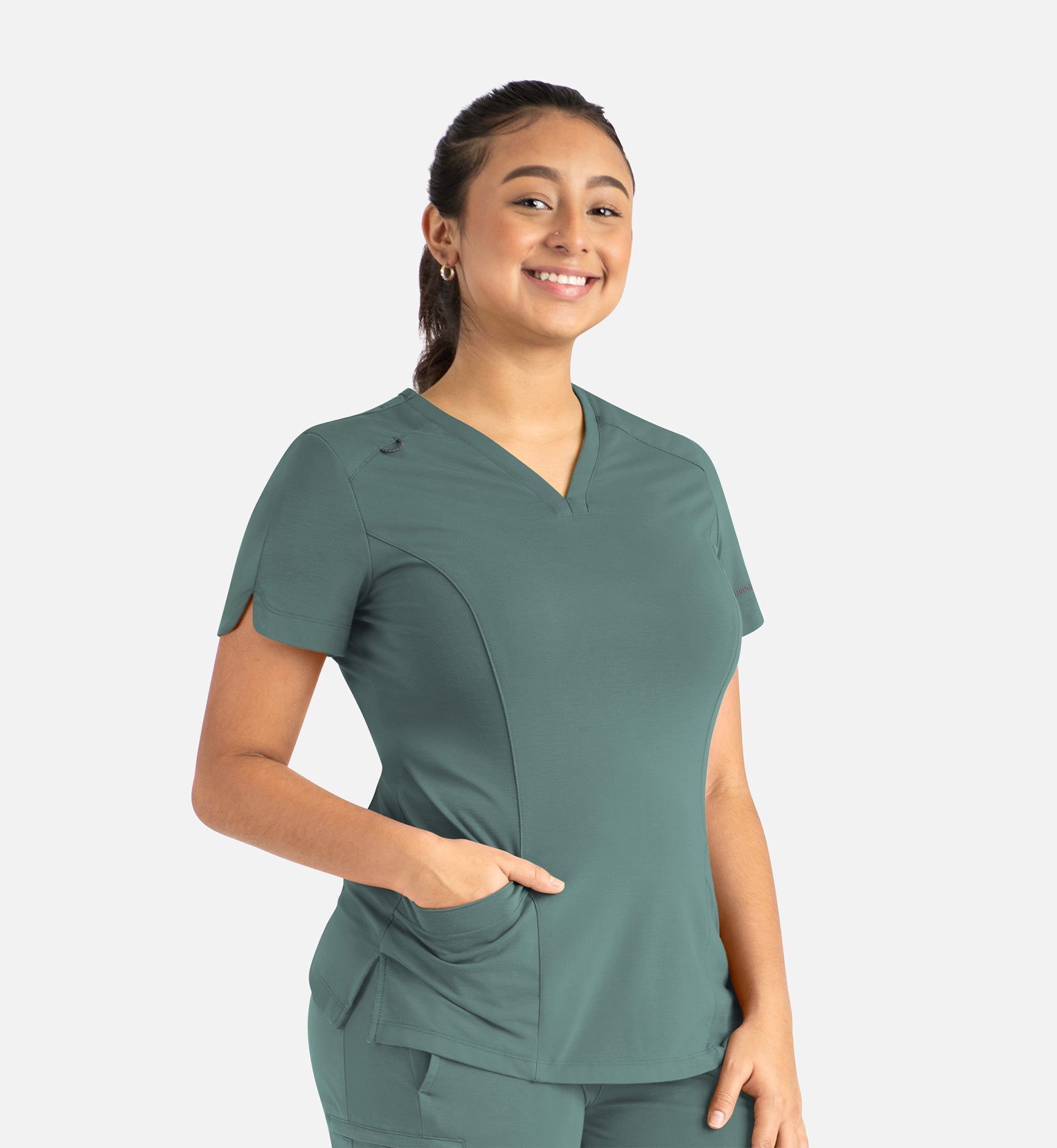 Focus 20302 Women's Curved V-Neck Top Sage