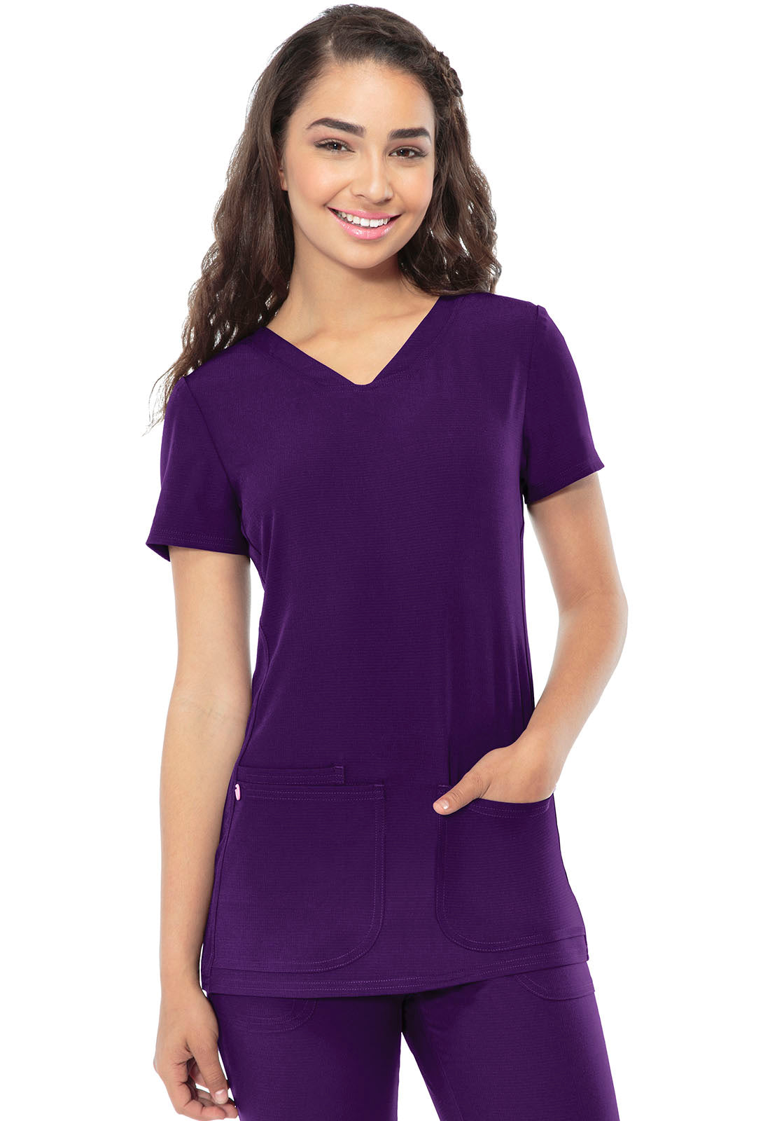 HeartSoul Break on Through 20710 Shaped V-Neck Top Eggplant Model Image Front | Heartsoul