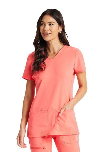 HeartSoul Break on Through 20710 Shaped V-Neck Top Go Guava Model Image Front | Heartsoul