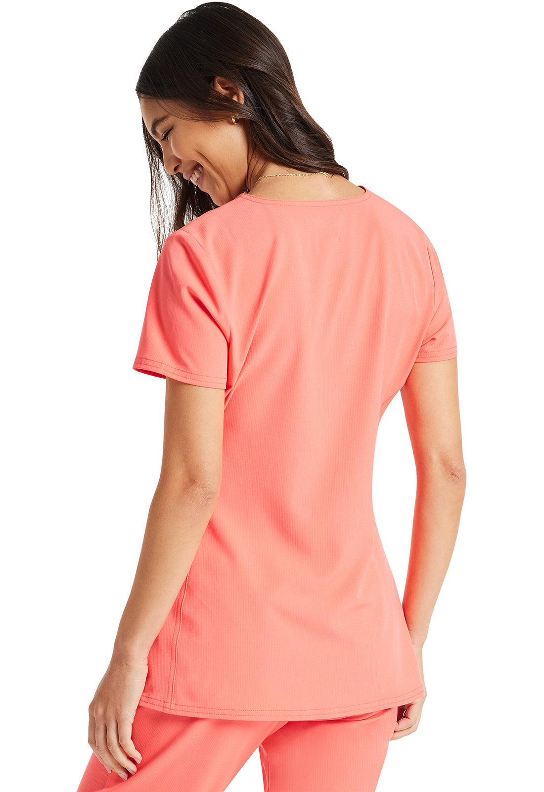 HeartSoul Break on Through 20710 Shaped V-Neck Top Go Guava Model Image Back | Heartsoul