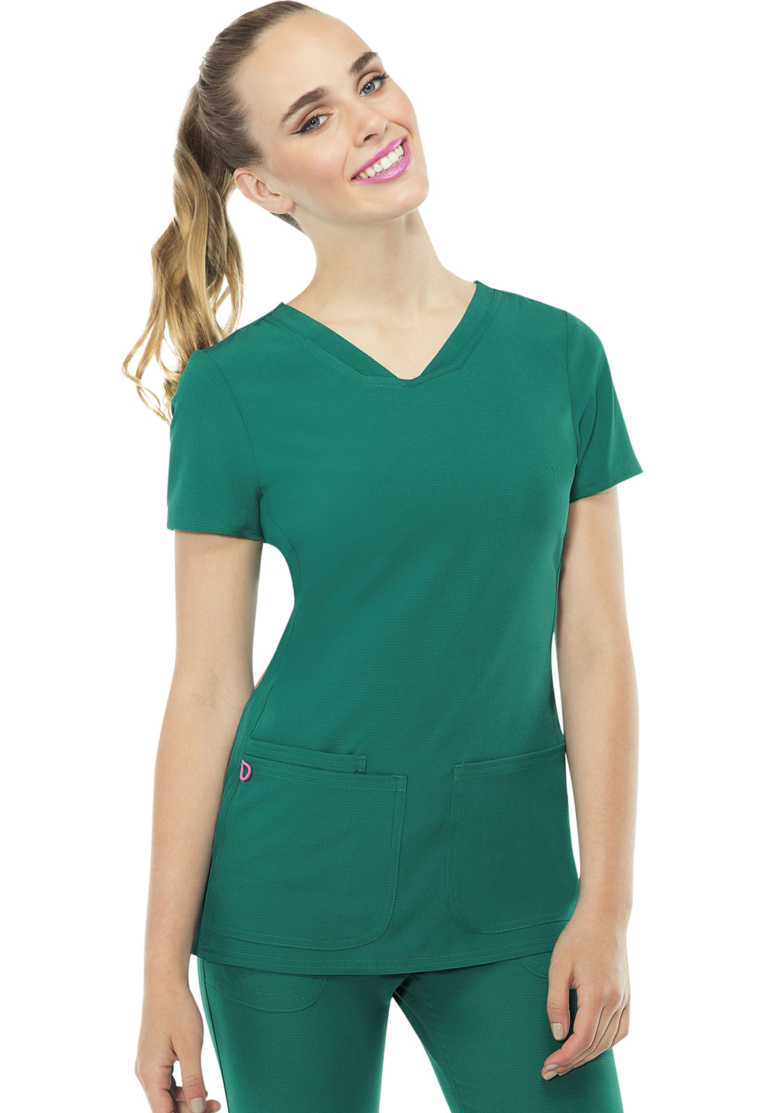 HeartSoul Break on Through 20710 Shaped V-Neck Top Hunter Green Model Image Front | Heartsoul