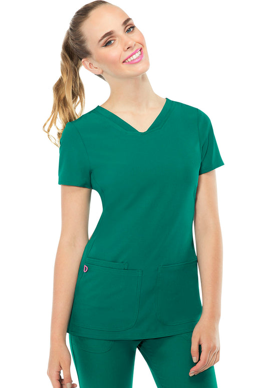 HeartSoul Break on Through 20710 Shaped V-Neck Top Hunter Green Model Image Front | Heartsoul