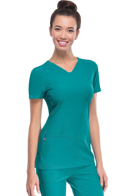 HeartSoul Break on Through 20710 Shaped V-Neck Top Teal Blue Model Image Front | Heartsoul