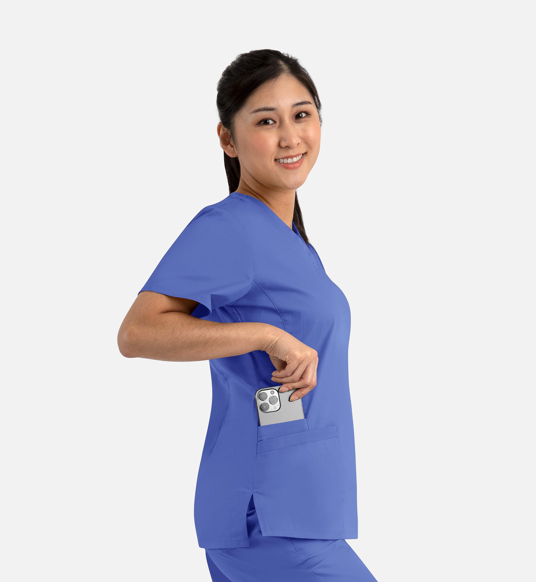 Blossom Signature 2100 Ladies Basic V-Neck Top Ceil Blue