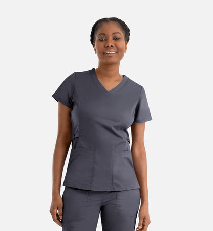 Blossom Signature 2101 Ladies Functional V-Neck Top Real Pewter