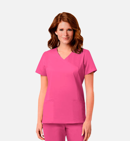 Blossom Signature 2102 Ladies Mesh Pocket Mock Wrap Top Candy Pink