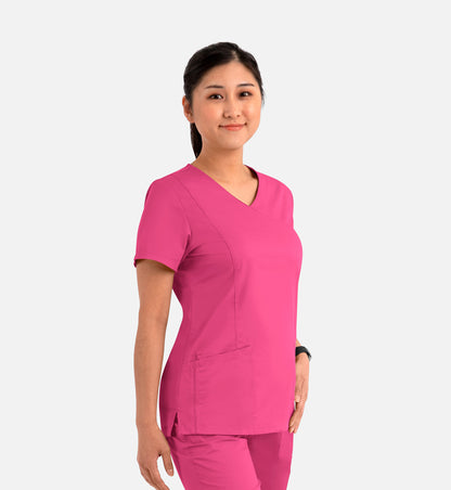 Blossom Signature 2102 Ladies Mesh Pocket Mock Wrap Top Candy Pink