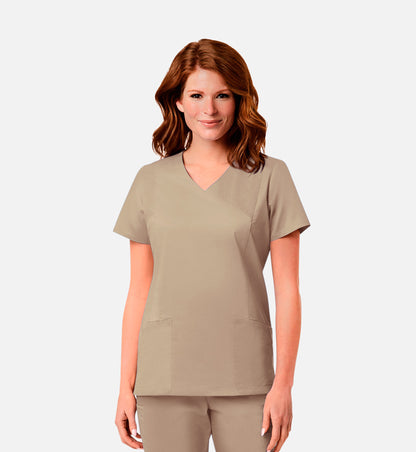 Blossom Signature 2102 Ladies Mesh Pocket Mock Wrap Top Khaki