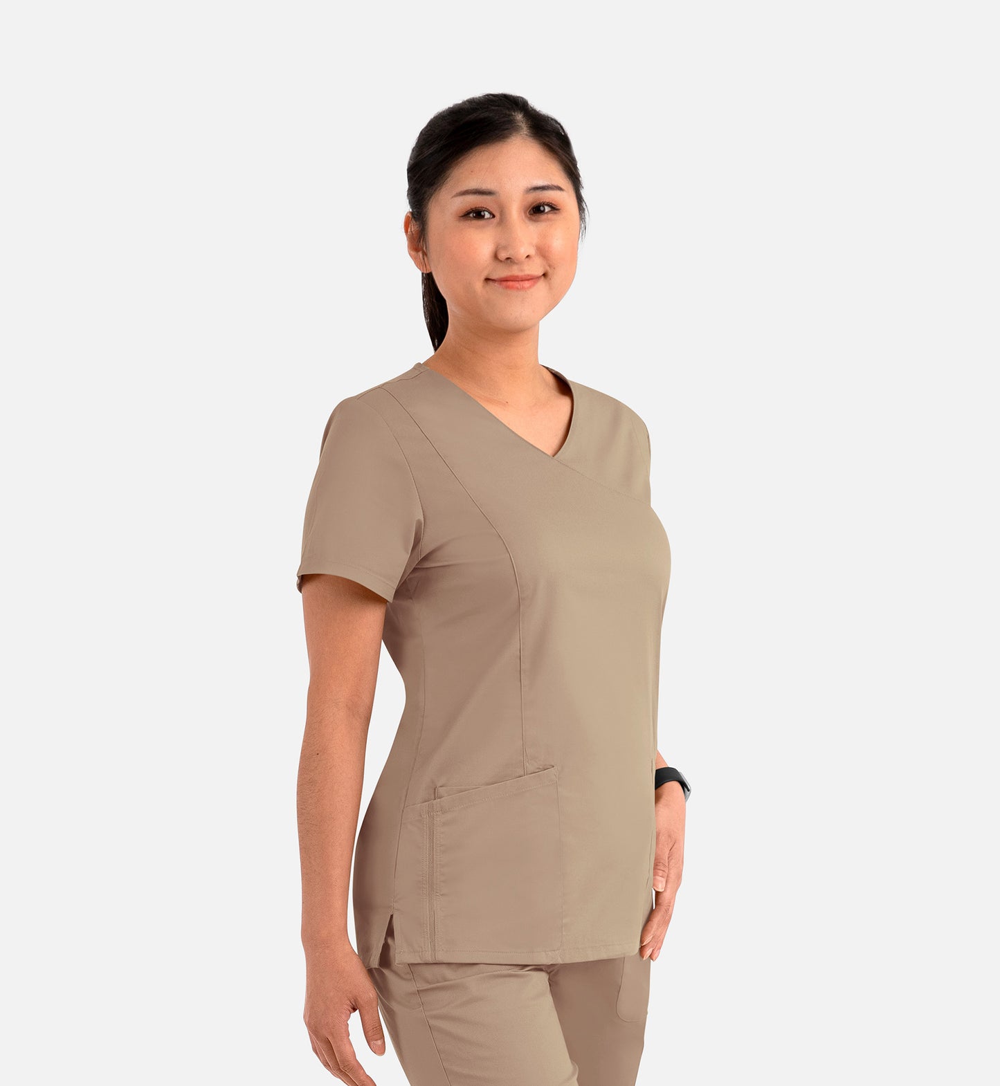 Blossom Signature 2102 Ladies Mesh Pocket Mock Wrap Top Khaki