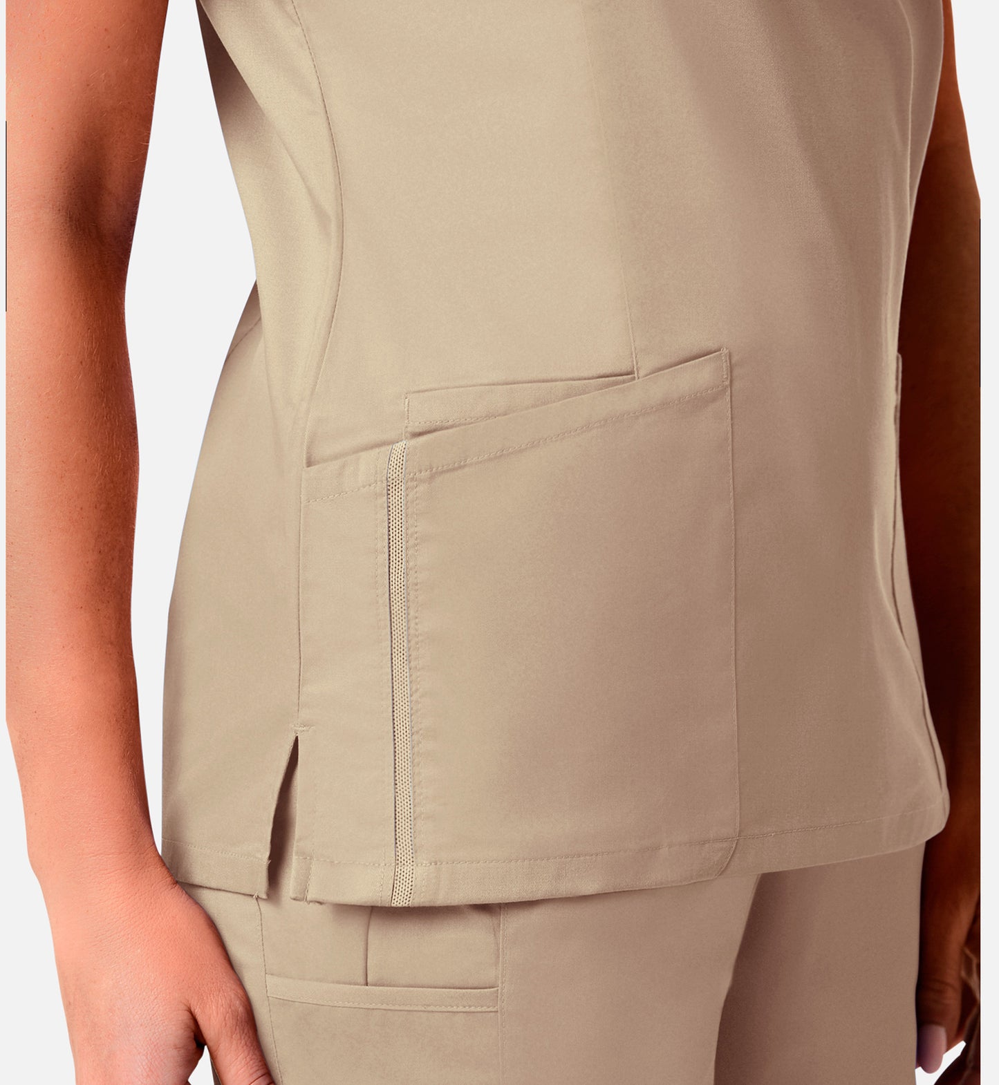 Blossom Signature 2102 Ladies Mesh Pocket Mock Wrap Top Khaki