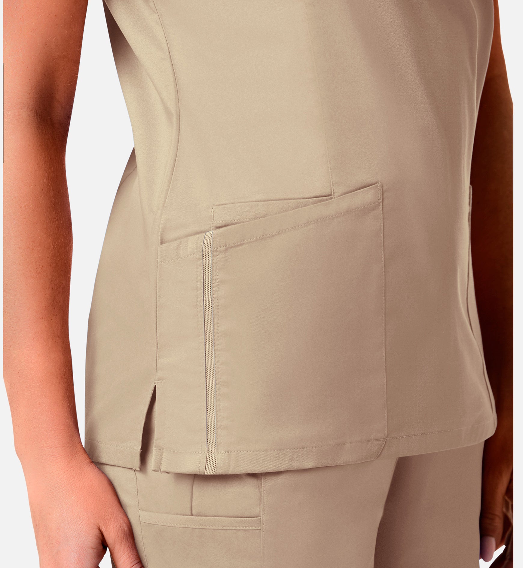 Blossom Signature 2102 Ladies Mesh Pocket Mock Wrap Top Khaki