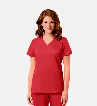 Blossom Signature 2102 Ladies Mesh Pocket Mock Wrap Top Red