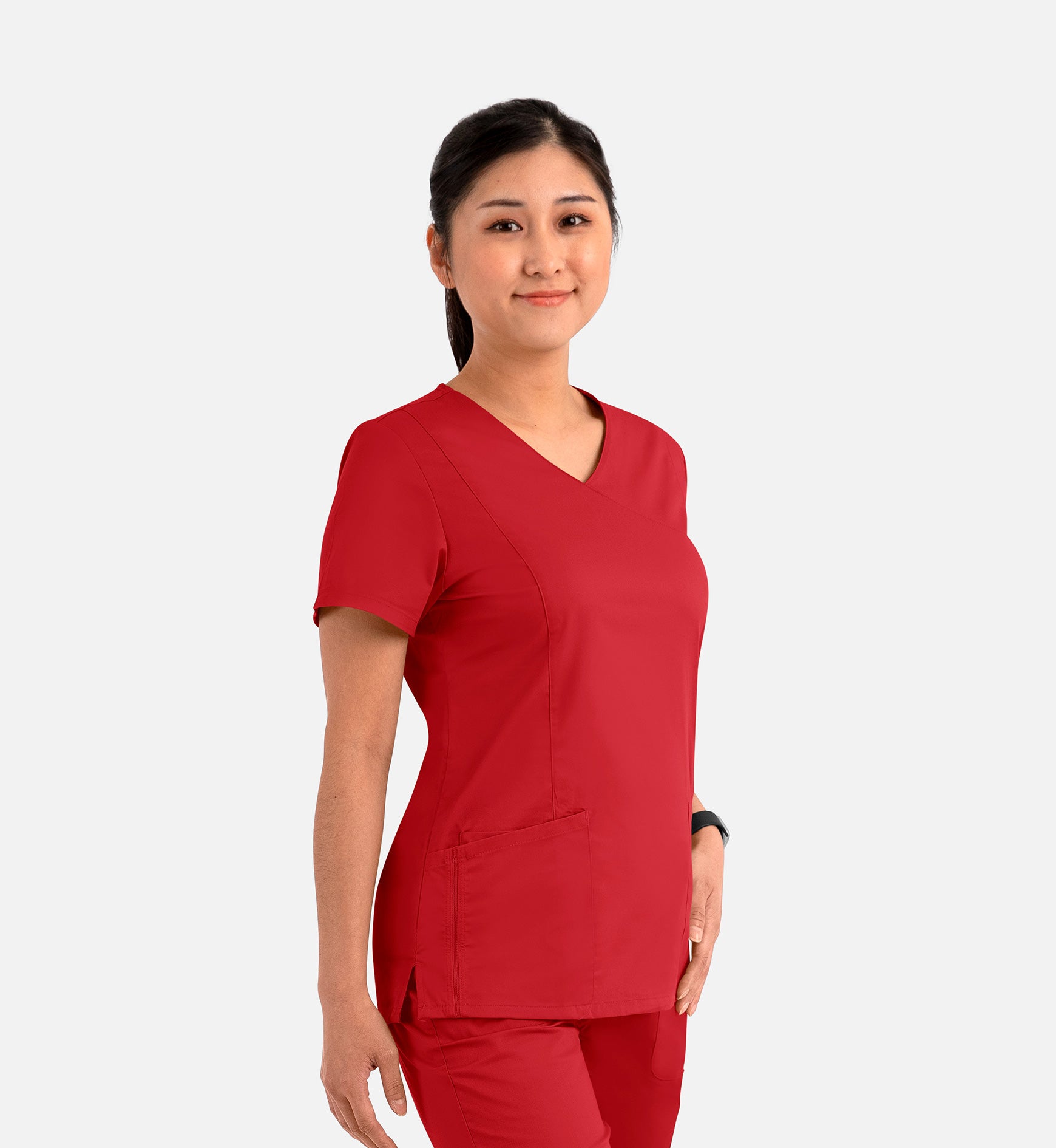 Blossom Signature 2102 Ladies Mesh Pocket Mock Wrap Top Red