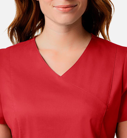 Blossom Signature 2102 Ladies Mesh Pocket Mock Wrap Top Red