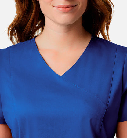 Blossom Signature 2102 Ladies Mesh Pocket Mock Wrap Top Royal Blue