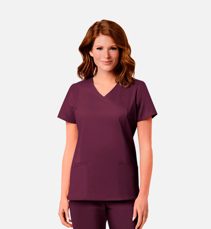 Blossom Signature 2102 Ladies Mesh Pocket Mock Wrap Top Wine