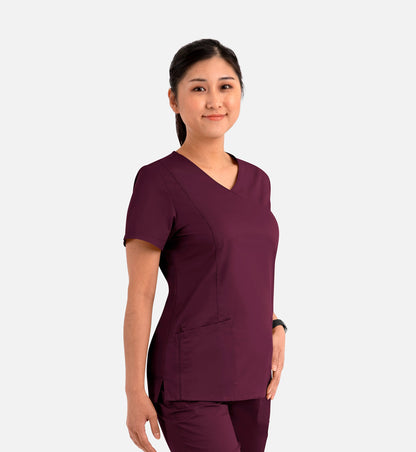 Blossom Signature 2102 Ladies Mesh Pocket Mock Wrap Top Wine