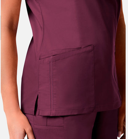 Blossom Signature 2102 Ladies Mesh Pocket Mock Wrap Top Wine