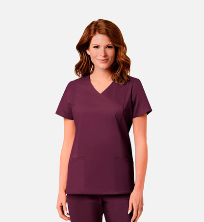 Blossom Signature 2102 Ladies Mesh Pocket Mock Wrap Top Wine