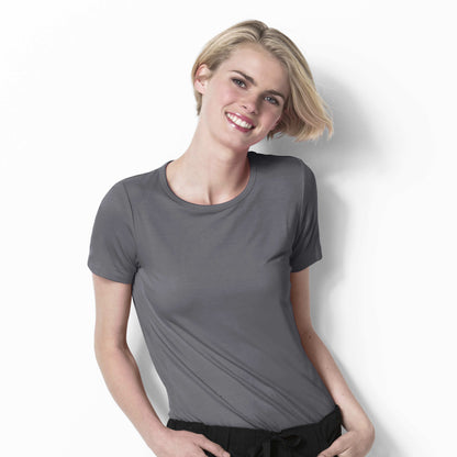 Layers 2209 Silky Knit Short Sleeve Tee Pewter Model Image Front | Wink