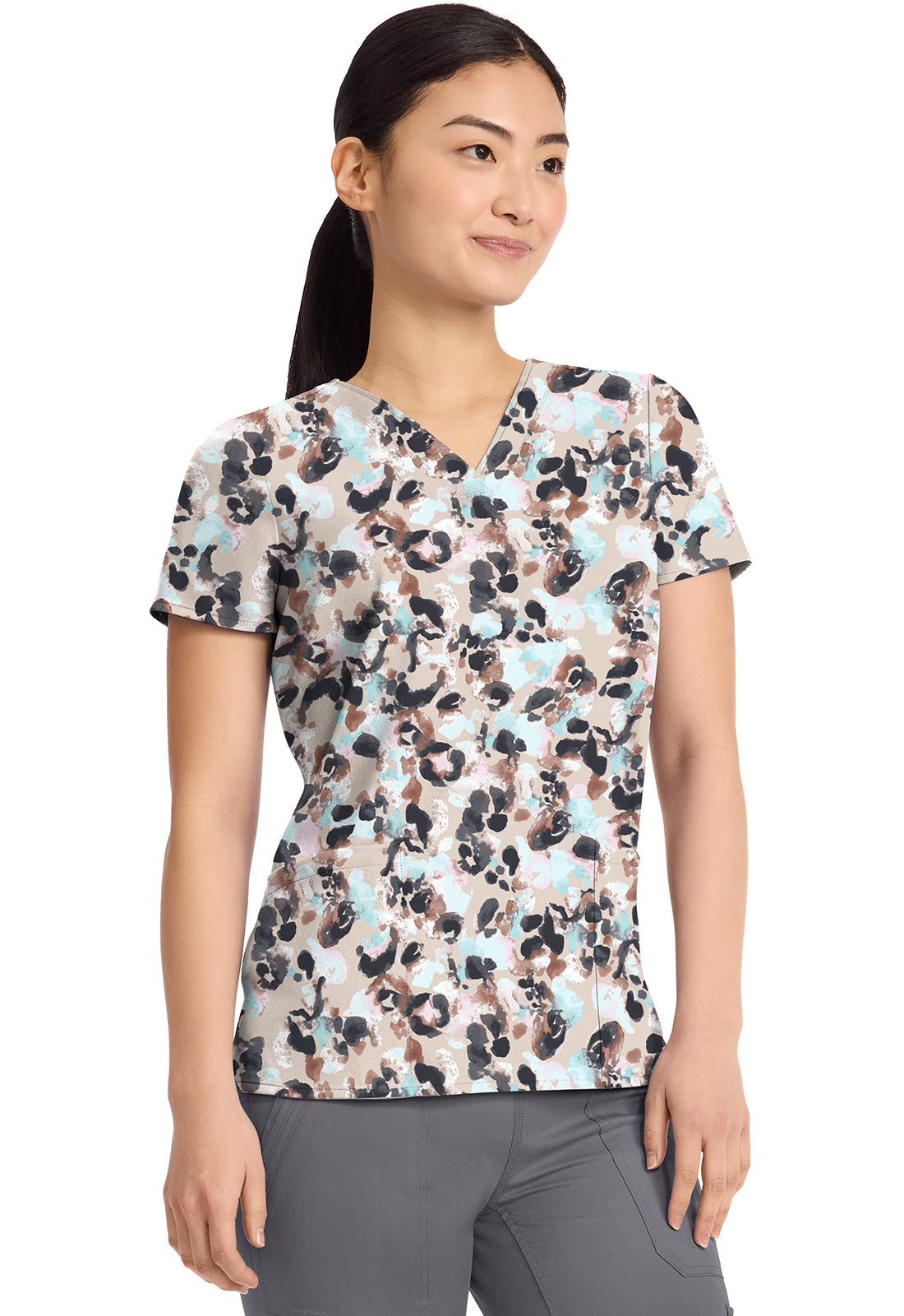 HH Prints 2266 Women's Amanda Print Scrub Top Abstract Cheetah
