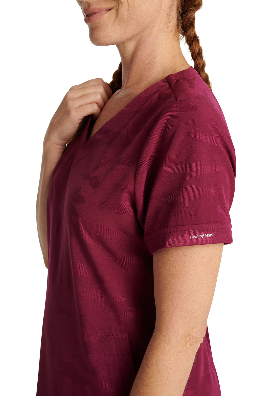 Purple Label 2353 Women's Joy Camo Scrub Top Wine