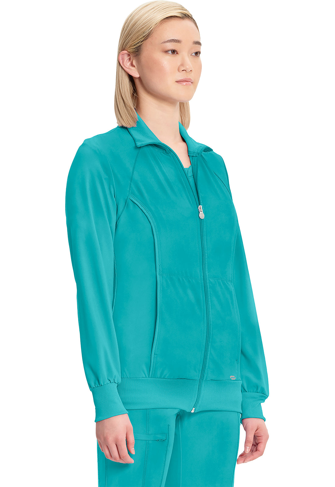 Classics 2391A Zip Front Jacket Teal Blue Model Image Left Side | Infinity