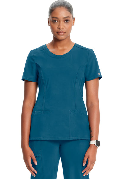 Classics 2624A Round Neck Top Caribbean Blue Model Image Front | Infinity