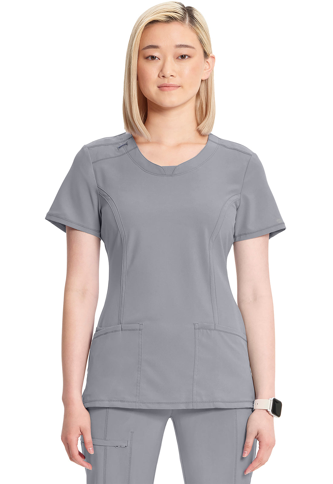 Classics 2624A Round Neck Top Grey Model Image Front | Infinity