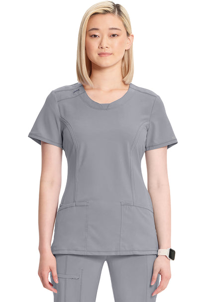 Classics 2624A Round Neck Top Grey Model Image Front | Infinity