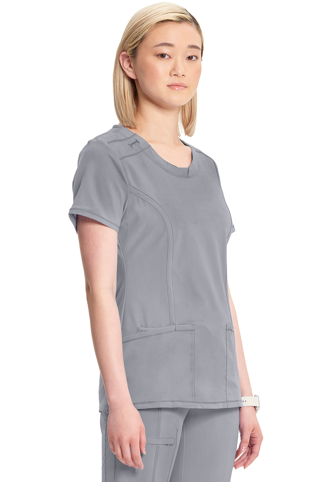 Classics 2624A Round Neck Top Grey Model Image Left Side | Infinity