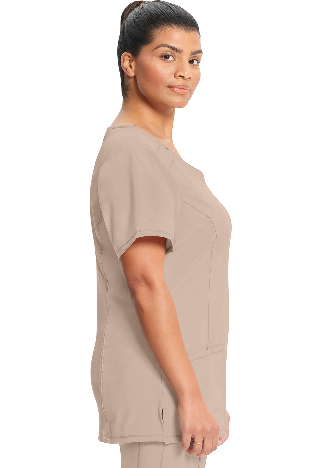 Classics 2624A Round Neck Top Khaki Model Image Right Side | Infinity