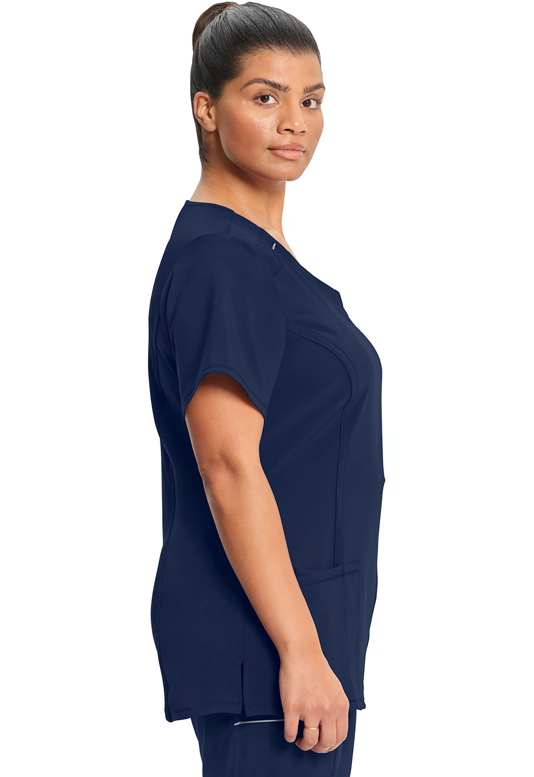 Classics 2624A Round Neck Top Navy Model Image Right Side | Infinity